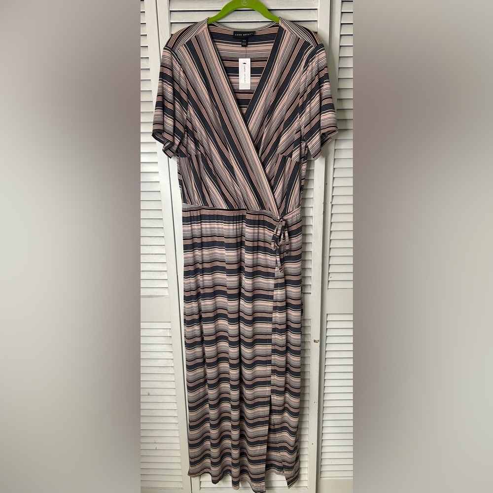 Lane‎ Brian Striped Pink and Black Faux Wrap-Style Women’s Dress Size 14/16